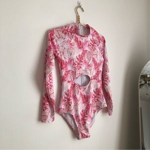 NWT Women’s Pink One Piece Long Sleeve Swimsuit